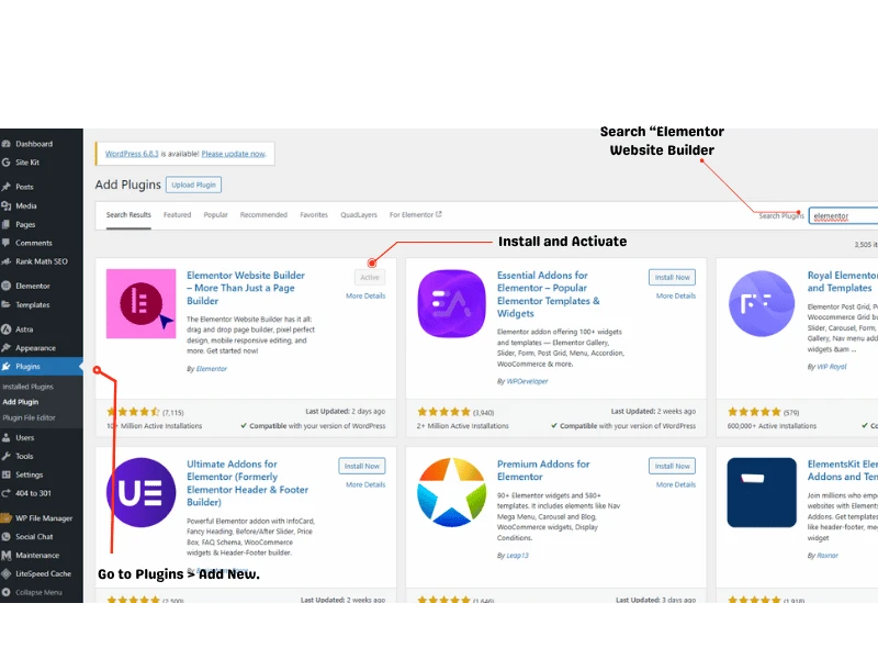 Step 3: Installing Elementor